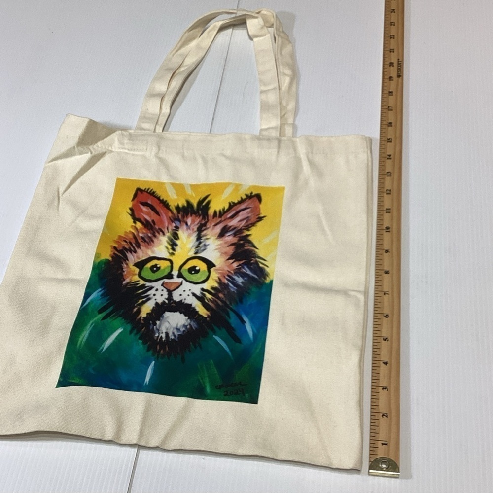 “Gnarly Cat” Cotton Shoulder Tote Shopper Bags Reusable Cat Handmade Unique - Picture 4 of 6